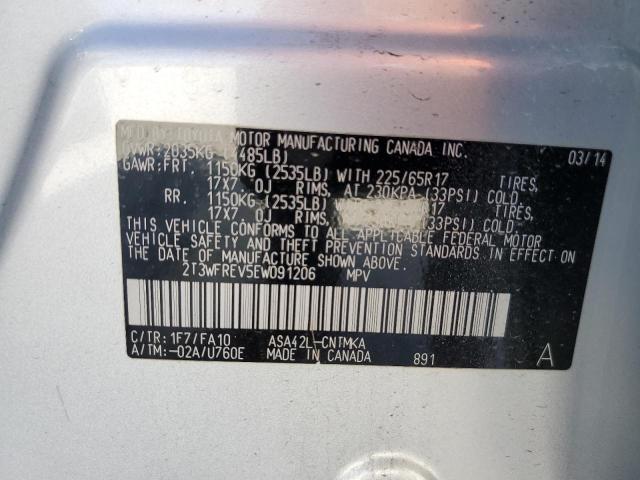 2T3WFREV5EW091206 - 2014 TOYOTA RAV4 XLE SILVER photo 12