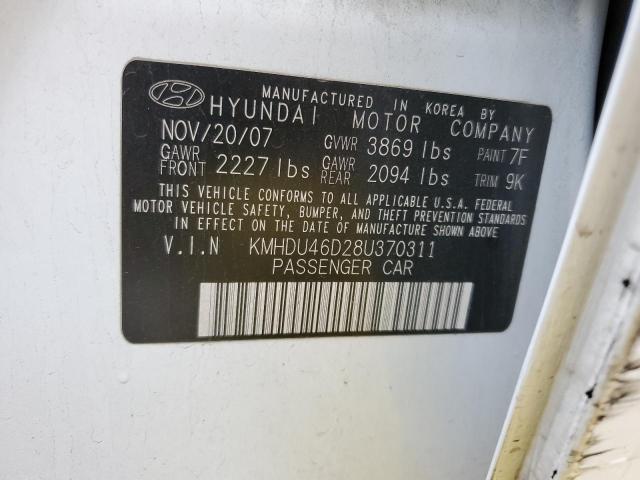 KMHDU46D28U370311 - 2008 HYUNDAI ELANTRA GLS WHITE photo 12