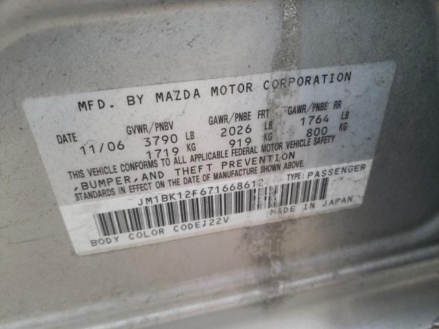 JM1BK12F671668612 - 2007 MAZDA 3 I SILVER photo 10