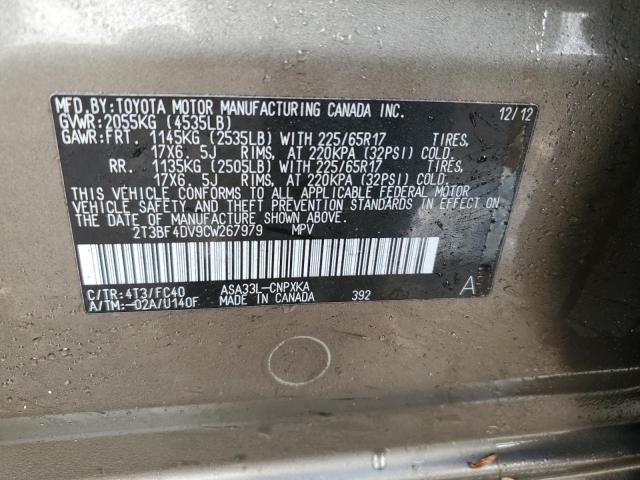 2T3BF4DV9CW267979 - 2012 TOYOTA RAV4 TAN photo 12