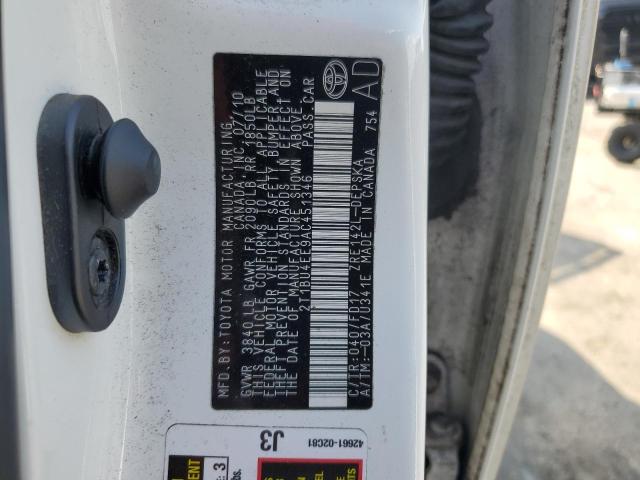2T1BU4EE9AC451346 - 2010 TOYOTA COROLLA BASE WHITE photo 12