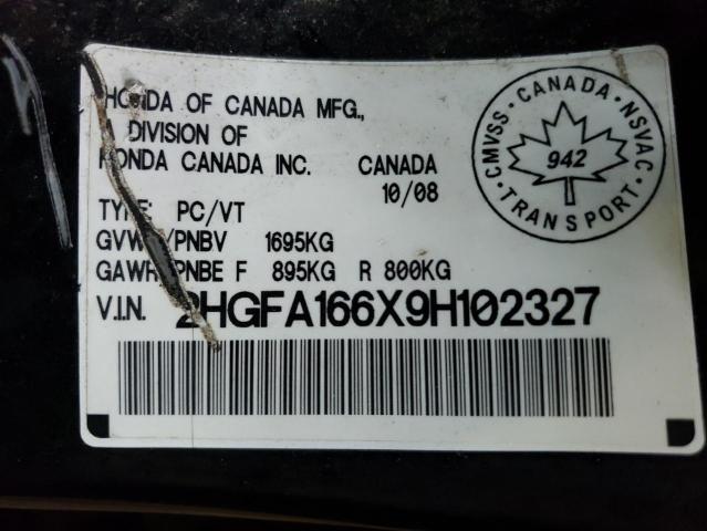 2HGFA166X9H102327 - 2009 HONDA CIVIC LX-S Սև լուսանկար 12