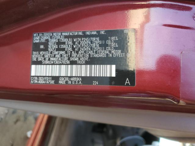 5TBRU34136S478296 - 2006 TOYOTA TUNDRA ACCESS CAB SR5 BURGUNDY photo 12