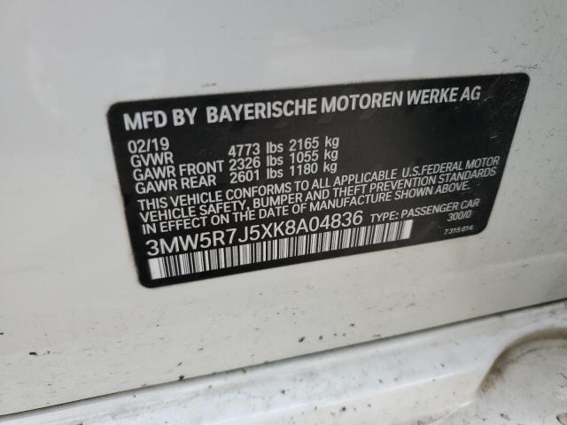 3MW5R7J5XK8A04836 - 2019 BMW 330XI WHITE photo 12