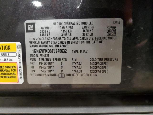 1GNKVFKD8FJ240632 - 2015 CHEVROLET TRAVERSE LS GRAY photo 13