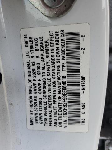 19XFB2F99EE084016 - 2014 HONDA CIVIC EXL თეთრი ფოტო 12