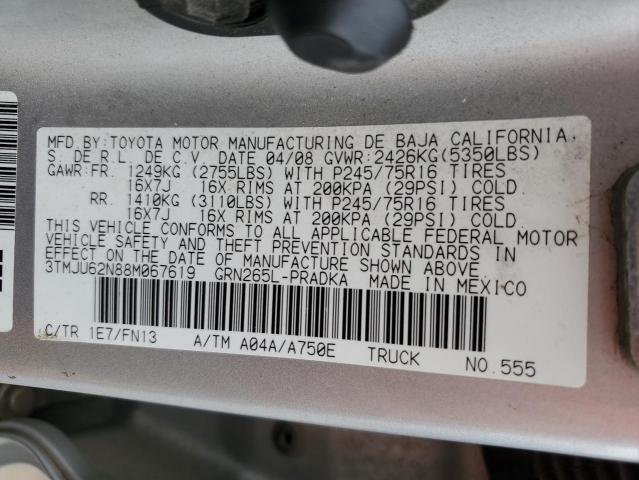 3TMJU62N88M067619 - 2008 TOYOTA TACOMA DOUBLE CAB PRERUNNER SILVER photo 13