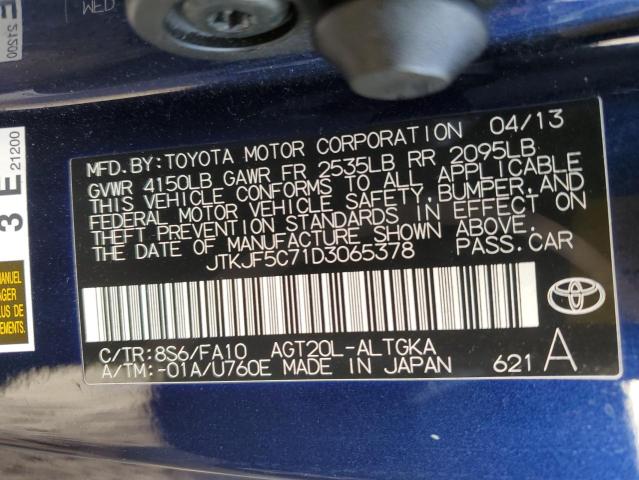 JTKJF5C71D3065378 - 2013 TOYOTA SCION TC 蓝色 照片 12