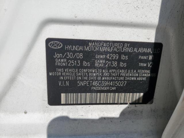 5NPET46C39H415027 - 2009 HYUNDAI SONATA GLS WHITE photo 12