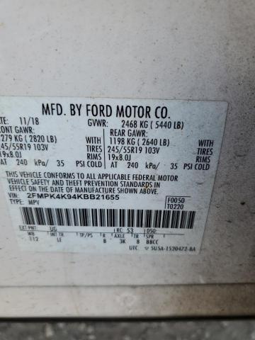 2FMPK4K94KBB21655 - 2019 FORD EDGE TITANIUM WHITE photo 13