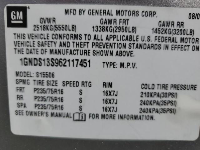 1GNDS13S962117451 - 2006 CHEVROLET TRAILBLAZE LS SILVER photo 13