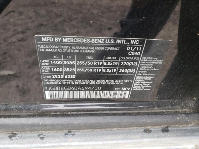 4JGBB8GB6BA694730 - 2011 MERCEDES-BENZ ML 350 4MATIC BLACK photo 13