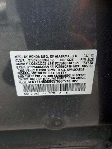 5FNYF4H50DB057668 - 2013 HONDA PILOT EXL GRAY photo 13