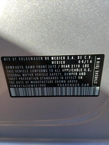 3VW2K7AJ3EM321096 - 2014 VOLKSWAGEN JETTA BASE Արծաթագույն լուսանկար 12