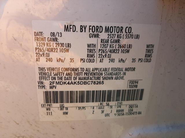 2FMDK4AK5DBC78265 - 2013 FORD EDGE SPORT WHITE photo 13