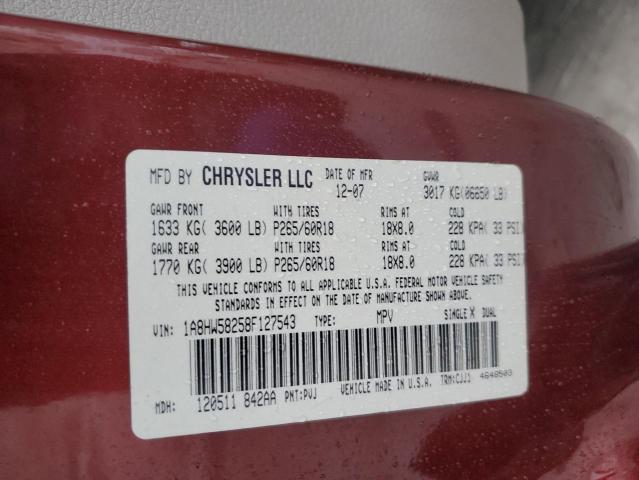 1A8HW58258F127543 - 2008 CHRYSLER ASPEN LIMITED წითელი ფოტო 13