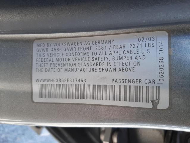 WVWWH63B63E317453 - 2003 VOLKSWAGEN PASSAT GLX ნაცრისფერი ფოტო 12