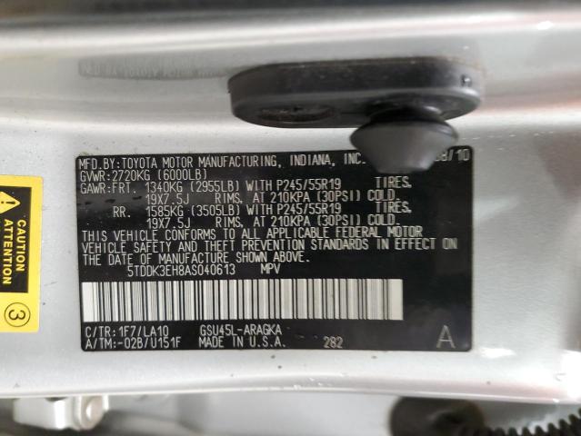 5TDDK3EH8AS040613 - 2010 TOYOTA HIGHLANDER LIMITED SILVER photo 13