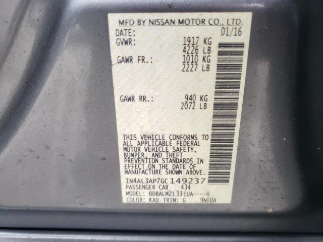 1N4AL3AP7GC149237 - 2016 NISSAN ALTIMA 2.5 GRAY photo 12