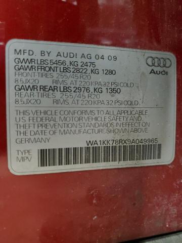 WA1KK78RX9A049965 - 2009 AUDI Q5 3.2 RED photo 12