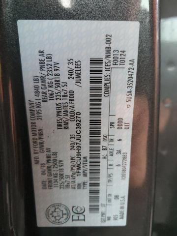 1FMCU9H97JUC39270 - 2018 FORD ESCAPE SEL ნაცრისფერი ფოტო 13