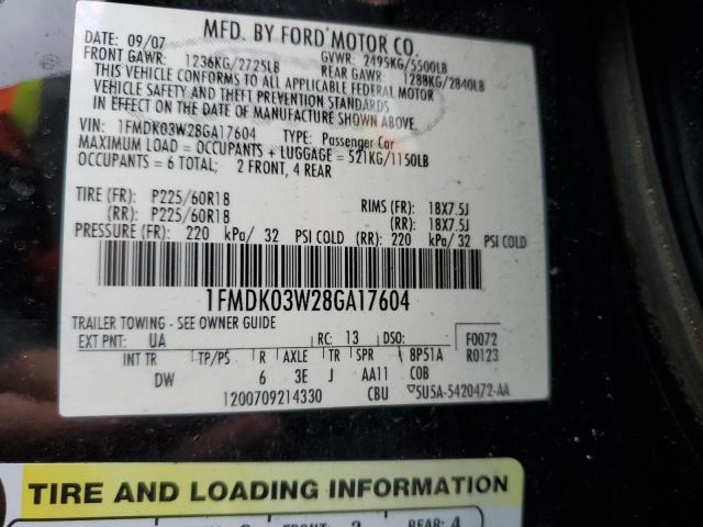 1FMDK03W28GA17604 - 2008 FORD TAURUS X LIMITED BLACK photo 12