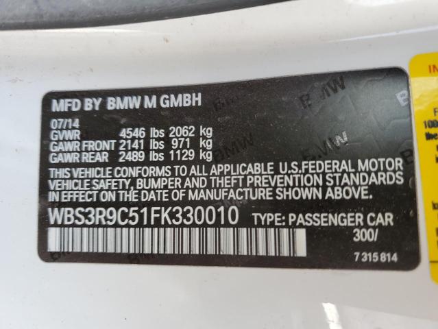 WBS3R9C51FK330010 - 2015 BMW M4 WHITE photo 12