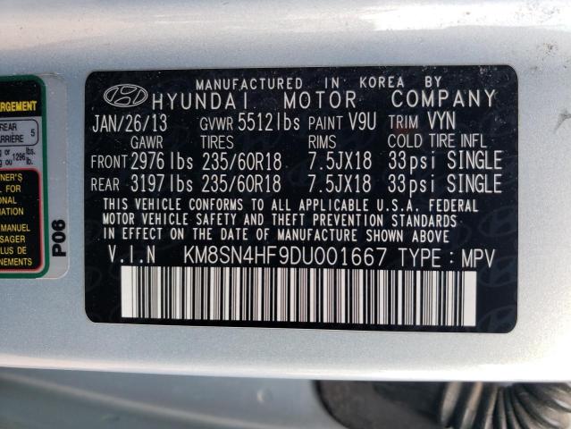 KM8SN4HF9DU001667 - 2013 HYUNDAI SANTA FE GLS BLUE photo 12