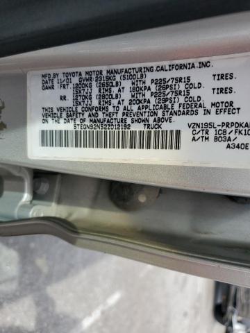 5TEGN92N52Z012192 - 2002 TOYOTA TACOMA DOUBLE CAB PRERUNNER SILVER photo 12
