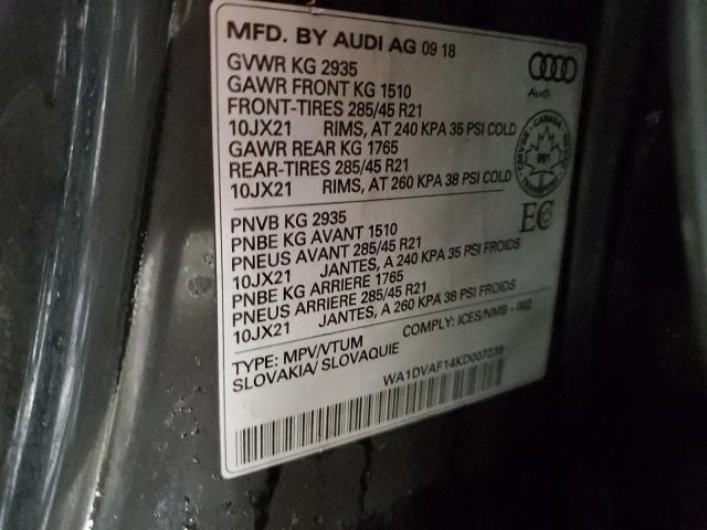 WA1DVAF14KD007239 - 2019 AUDI Q8 PROGRESSIV S-LINE BLACK photo 12