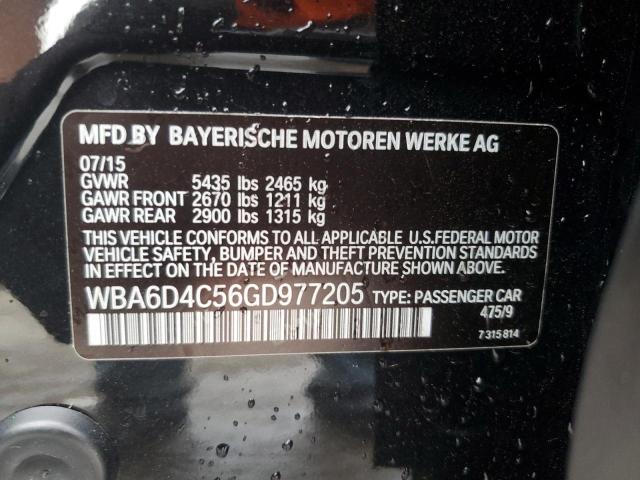 WBA6D4C56GD977205 - 2016 BMW 650 I GRAN COUPE BLACK photo 12