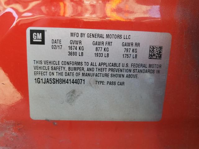 1G1JA5SH8H4144071 - 2017 CHEVROLET SONIC LS RED photo 12