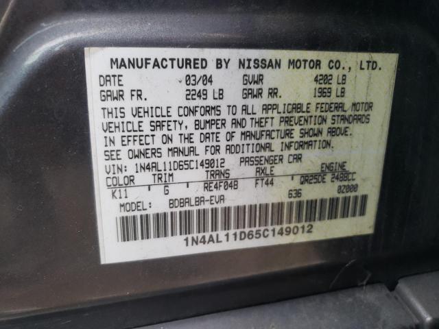 1N4AL11D65C149012 - 2005 NISSAN ALTIMA S GRAY photo 13