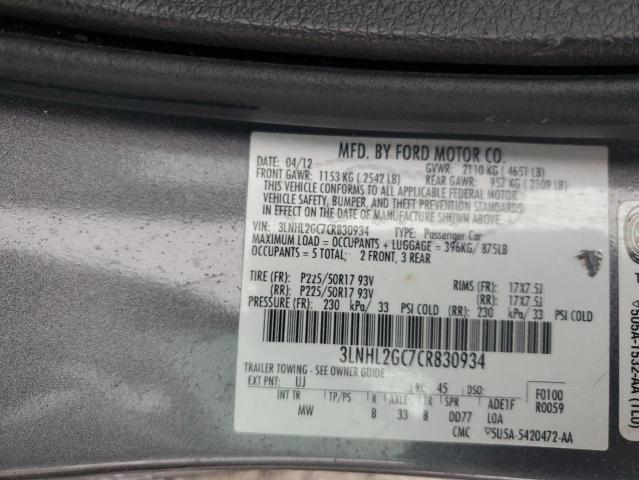 3LNHL2GC7CR830934 - 2012 LINCOLN MKZ GRAY photo 12