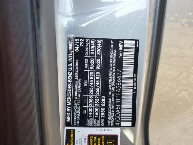 4JGDA5HB1FA586627 - 2015 MERCEDES-BENZ ML 350 4MATIC GRAY photo 14