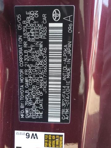 JTKDE177660063746 - 2006 TOYOTA SCION TC მუქწითელი ფოტო 12