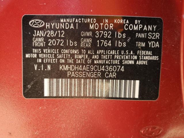 KMHDH4AE9CU436074 - 2012 HYUNDAI ELANTRA GLS MAROON photo 12