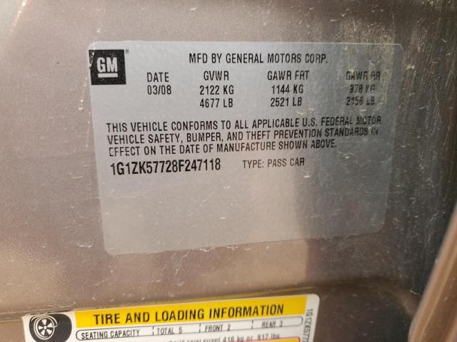 1G1ZK57728F247118 - 2008 CHEVROLET MALIBU LTZ ოქროსფერი ფოტო 12