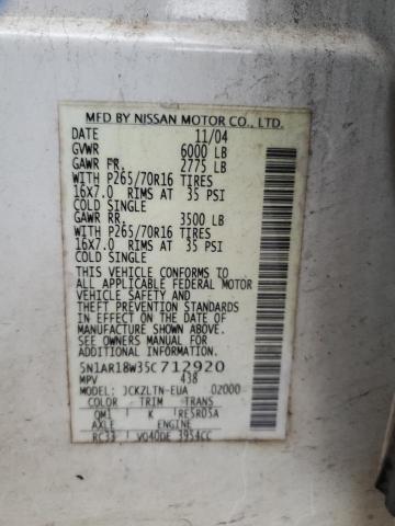 5N1AR18W35C712920 - 2005 NISSAN PATHFINDER LE 白色 照片 13