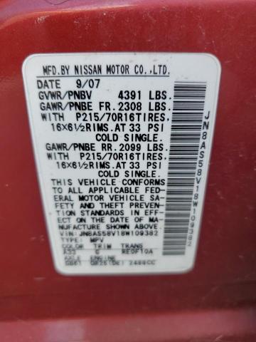 JN8AS58V18W109382 - 2008 NISSAN ROGUE S RED photo 13