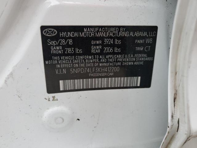 5NPD74LF3KH412200 - 2019 HYUNDAI ELANTRA SE WHITE photo 12