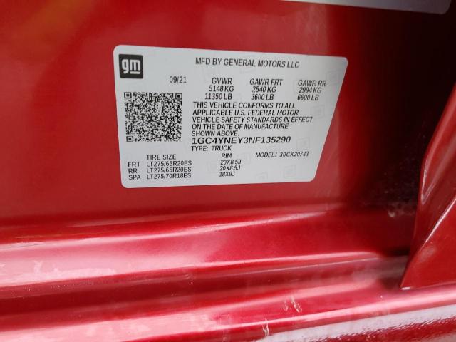 1GC4YNEY3NF135290 - 2022 CHEVROLET SILVERADO K2500 HEAVY DUTY LT RED photo 13