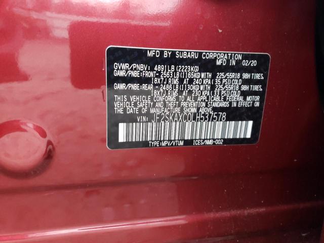 JF2SKAXC0LH537578 - 2020 SUBARU FORESTER TOURING RED photo 13