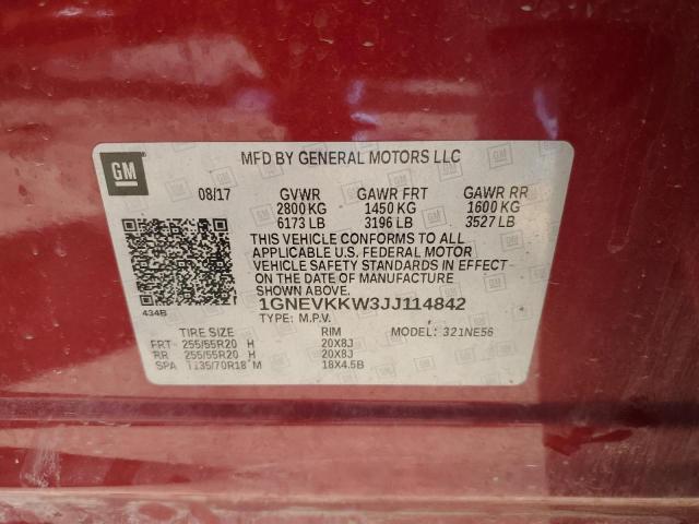 1GNEVKKW3JJ114842 - 2018 CHEVROLET TRAVERSE HIGH COUNTRY MAROON photo 13