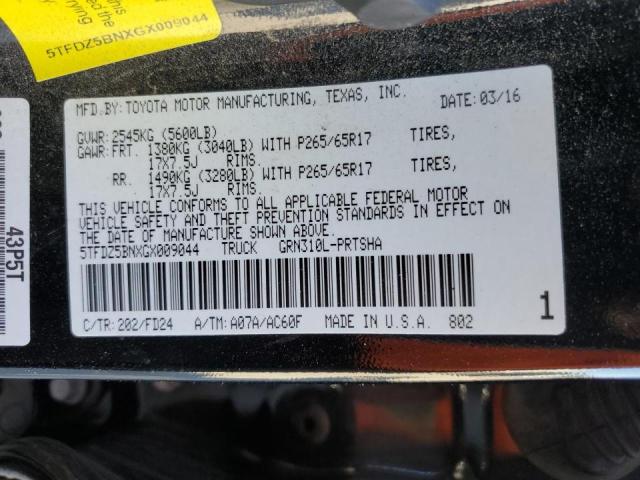 5TFDZ5BNXGX009044 - 2016 TOYOTA TACOMA DOUBLE CAB BLACK photo 12