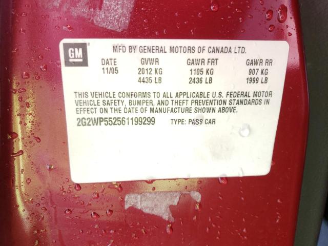 2G2WP552561199299 - 2006 PONTIAC GRAND PRIX 勃艮第红 照片 12