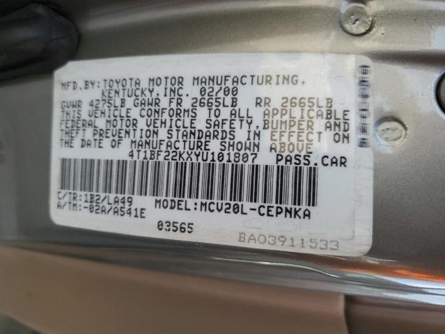 4T1BF22KXYU101807 - 2000 TOYOTA CAMRY LE GRAY photo 12