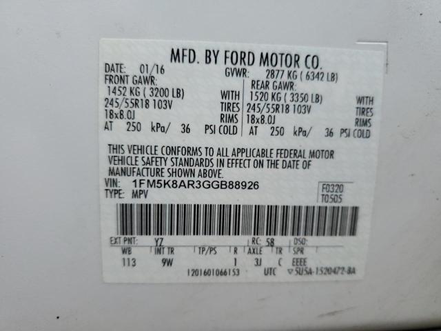 1FM5K8AR3GGB88926 - 2016 FORD EXPLORER POLICE INTERCEPTOR 白色 照片 13