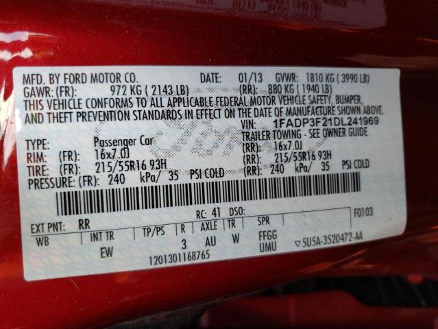 1FADP3F21DL241969 - 2013 FORD FOCUS SE RED photo 12