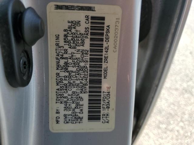 5YFBU4EE2DP191182 - 2013 TOYOTA COROLLA LE BASE GRAY photo 12